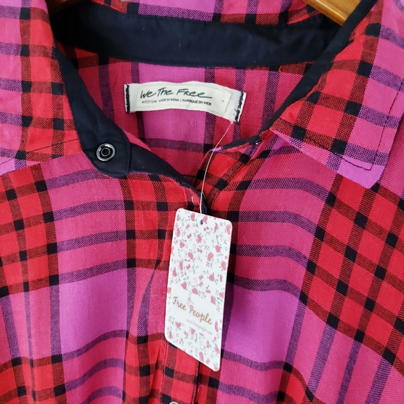 Free People Pacific Dawn Plaid Button Shirt Top - Picture 6 of 8